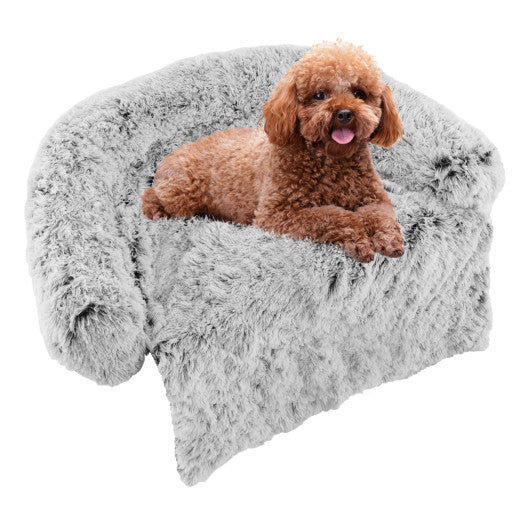 White Plush Calming Dog Couch Bed with Anti-Slip Bottom-S For Discount