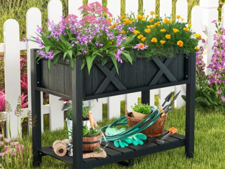 HIPS Raised Garden Bed Poly Wood Elevated Planter Box-Black Supply