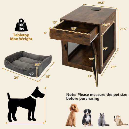 Furniture Style Dog Kennel with Drawer and Removable Dog Bed-Coffee on Sale