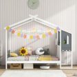 Twin Full Bed Frame with House Roof Canopy and Fence for Kids-Full Size Online Hot Sale