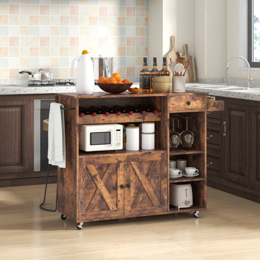 Rolling Kitchen Island Cart with Drop Leaf and Wine Rack-Rustic Brown Online Hot Sale