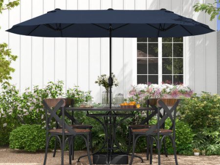 13 Feet Double-Sided Patio Twin Table Umbrella with Crank Handle-Navy Online Sale