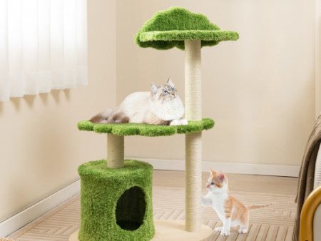 38 Inch Cute Cat Tree for Indoor Cats with Fully Wrapped Sisal Scratching Posts-Green Online Hot Sale