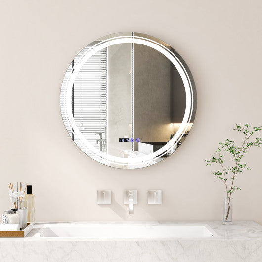 Anti-Fog Round Led Bathroom Mirror with 3 Color LED Lights-M Discount