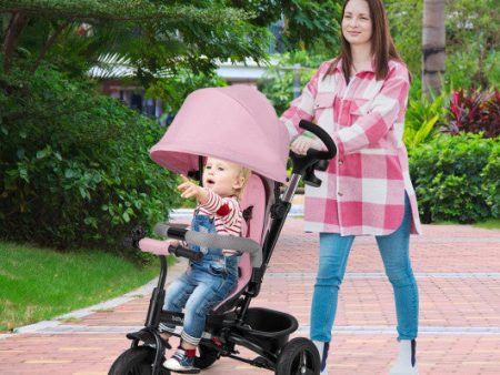 4-in-1 Baby Tricycle Toddler Trike with Reversible Seat and 5-Point Safety Harness-Pink For Discount