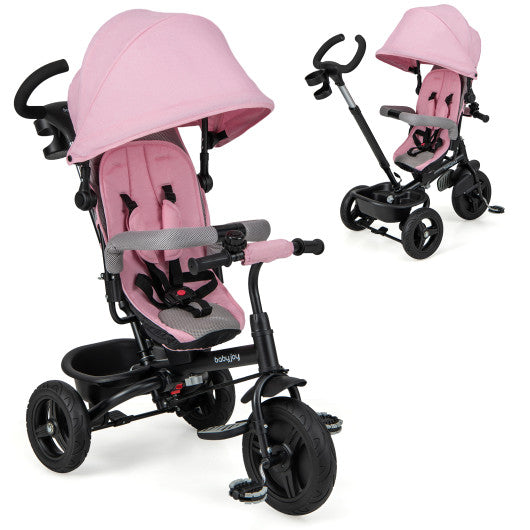 4-in-1 Baby Tricycle Toddler Trike with Reversible Seat and 5-Point Safety Harness-Pink For Discount