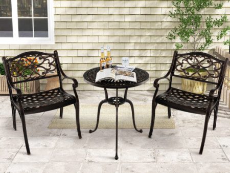 Cast Aluminum Dining Chairs Set of 2 with Patio Chairs Armrests Flower Pattern-Bronze For Sale