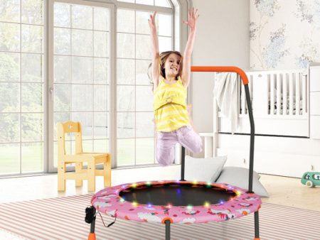 36 Inch Mini Trampoline with Colorful LED Lights and Bluetooth Speaker-Pink on Sale