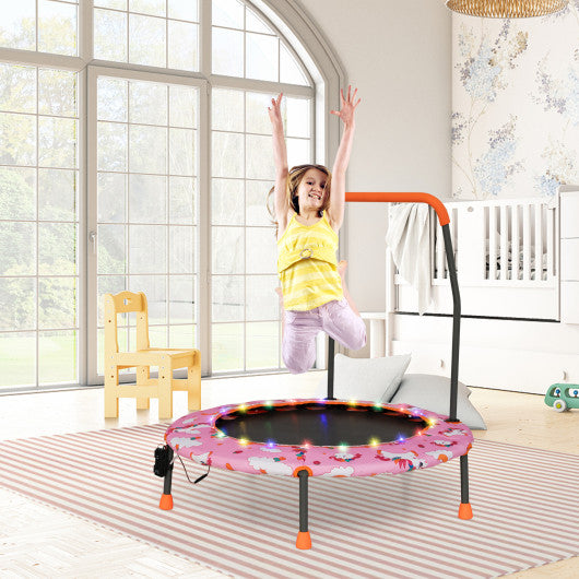 36 Inch Mini Trampoline with Colorful LED Lights and Bluetooth Speaker-Pink on Sale