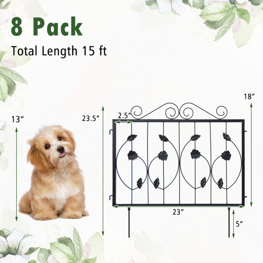 Decorative Garden Fence with 8 Panels Animal Barrier-Black on Sale