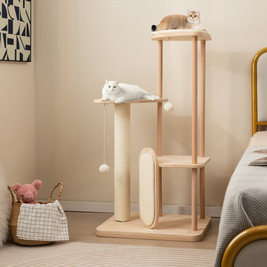 Wooden Multi-level Modern Cat Tower with Scratching Board and Post-44 inches Supply