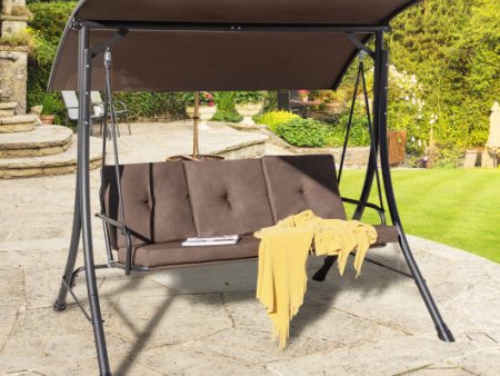 3-Seat Outdoor Porch Swing with Adjustable Canopy and Padded Cushions-Brown Hot on Sale