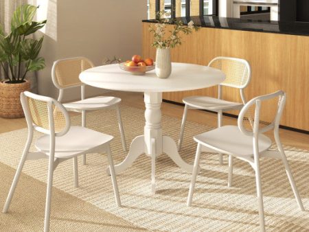 Wooden Dining Table with Round Tabletop and Curved Trestle Legs-White Online Sale