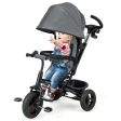 4-in-1 Baby Tricycle Toddler Trike with Reversible Seat and 5-Point Safety Harness-Gray For Sale