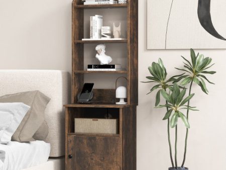 Bedside Tables Tall Nightstands with 5 Open Shelf and Cabinet-Rustic Brown Online now