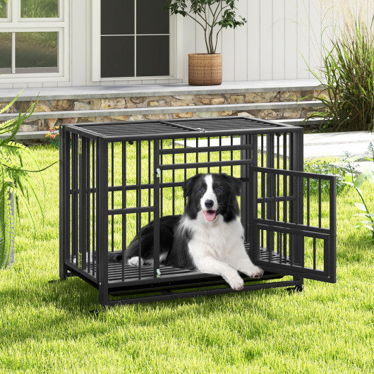 Foldable Heavy-Duty Metal Dog Cage Chew-proof Dog Crate with Lockable Universal Wheels Online Hot Sale