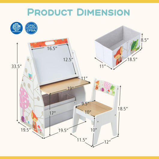 3 in 1 Kids Easel and Play Station Convertible with Chair and Storage Bins-White Online Hot Sale