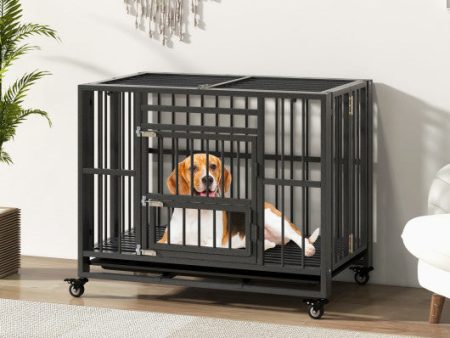 Foldable Heavy-Duty Metal Dog Cage Chew-proof Dog Crate with Lockable Universal Wheels Online Hot Sale