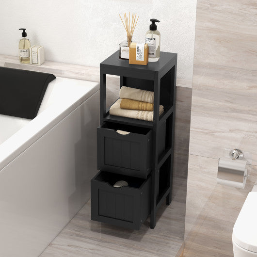 Freestanding Storage Cabinet with 2 Removable Drawers for Bathroom-Black Fashion