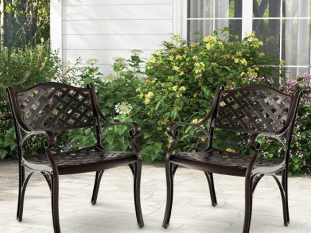 Cast Aluminum Patio Chairs Set of 2 Dining Chairs with Armrests Diamond Pattern-Bronze Online Hot Sale