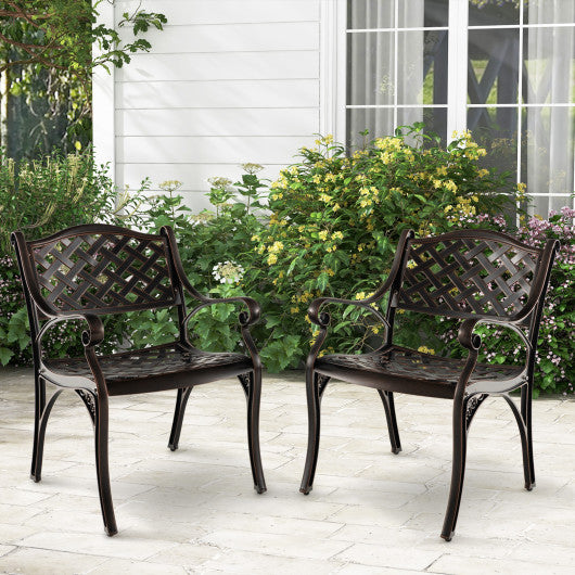 Cast Aluminum Patio Chairs Set of 2 Dining Chairs with Armrests Diamond Pattern-Bronze Online Hot Sale