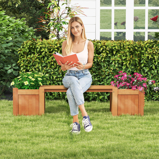 Wood Planter Box with Bench for Garden Yard Balcony For Sale