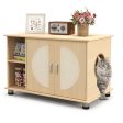 Cat Litter Box Enclosure with Sisal Scratching Doors and Adjustable Metal Feet-Natural Hot on Sale