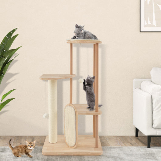 Wooden Multi-level Modern Cat Tower with Scratching Board and Post-44 inches Supply