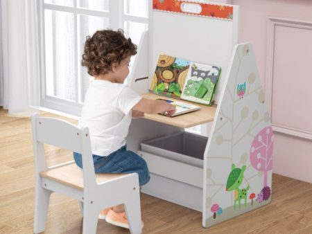 3 in 1 Kids Easel and Play Station Convertible with Chair and Storage Bins-White Online Hot Sale