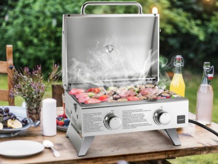 Stainless Steel Propane Grill with Lid for Outdoor Camping Tailgating Picnic Party-Silver For Cheap