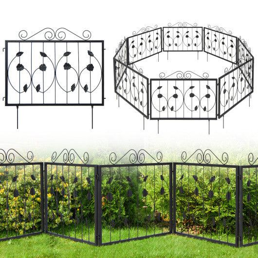 Decorative Garden Fence with 8 Panels Animal Barrier-Black on Sale