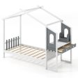 Twin Full Bed Frame with House Roof Canopy and Fence for Kids-Full Size Online Hot Sale