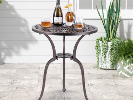 24 Inch Round Cast Aluminum Table Patio Dining Bistro Table with 2 Inch Umbrella Hole-Copper Supply